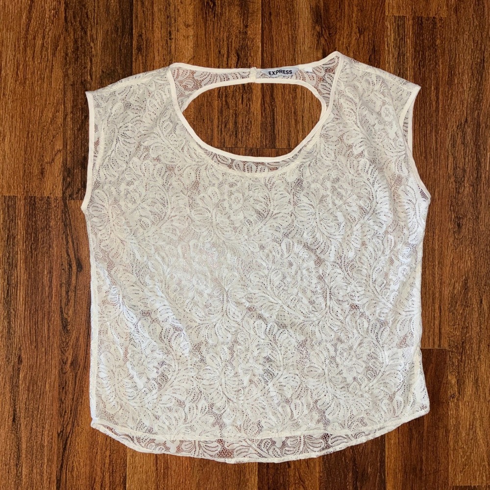 Express Womens Ivory Floral Lace Sleeveless Shell Top Keyhole Back XS